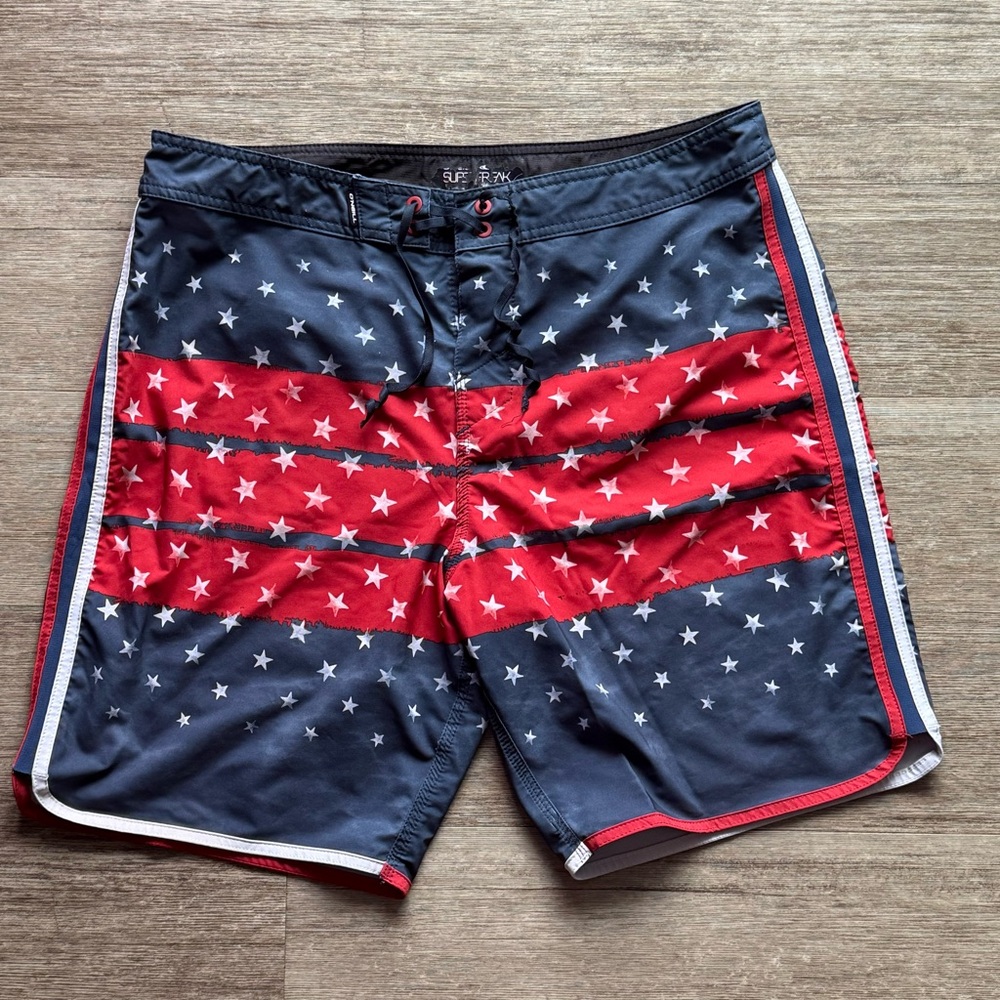O'Neill Red and Blue Board Shorts with Star Pattern